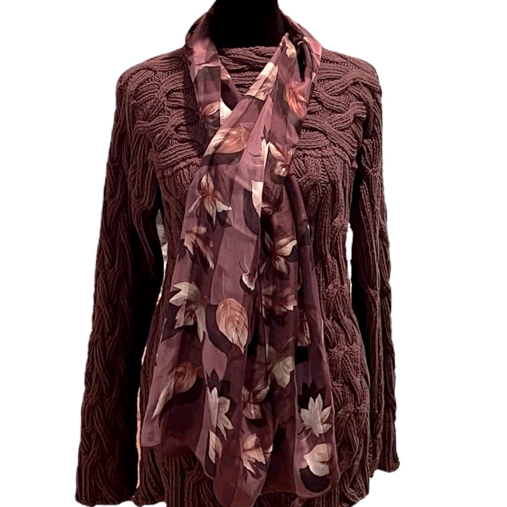 LIKE NEW Charter Club Silk Scarf with Leaf Design